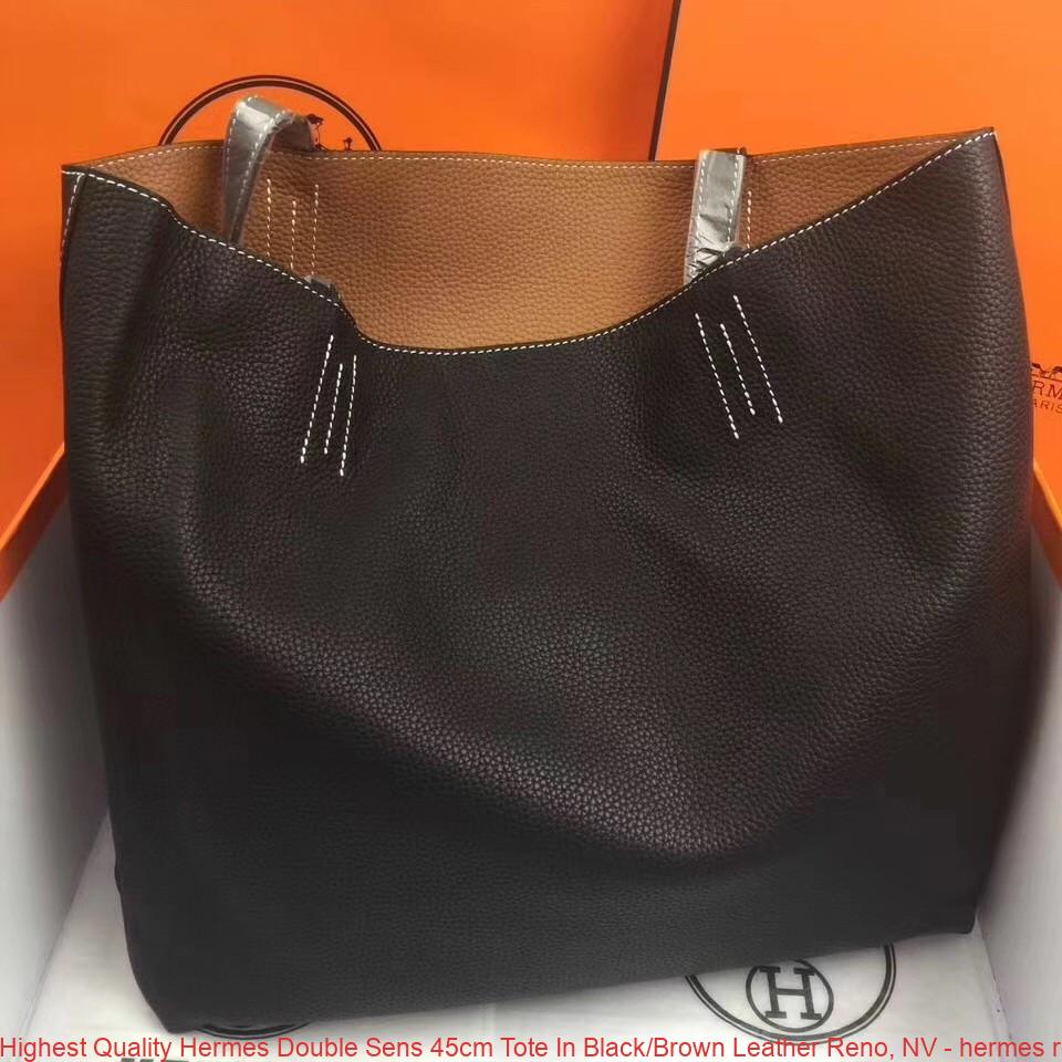 Highest Quality Hermes Double Sens 45cm Tote In Black/Brown Leather